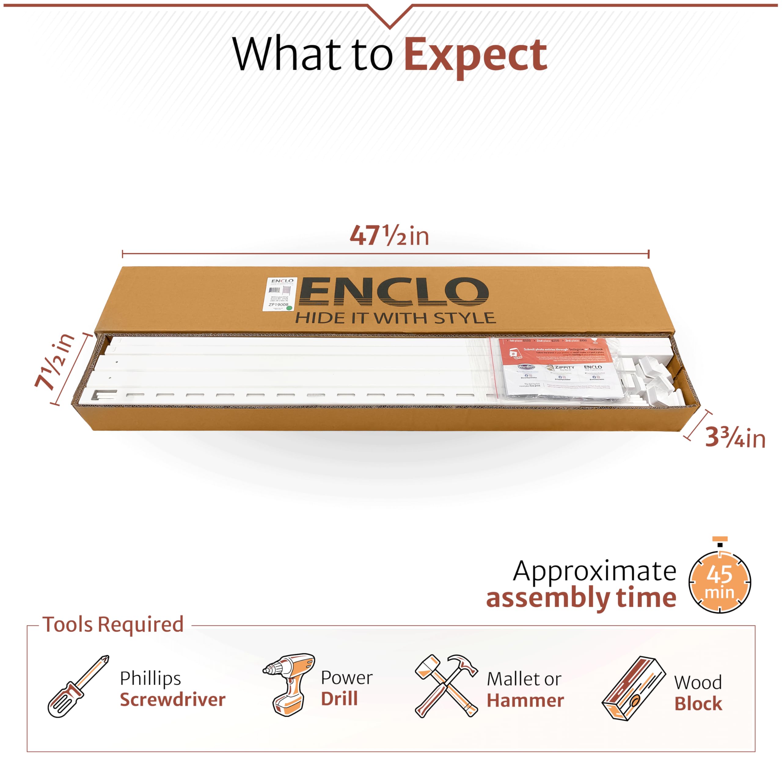 Enclo Wilmington product label and warranty badge showing 10-year protection
