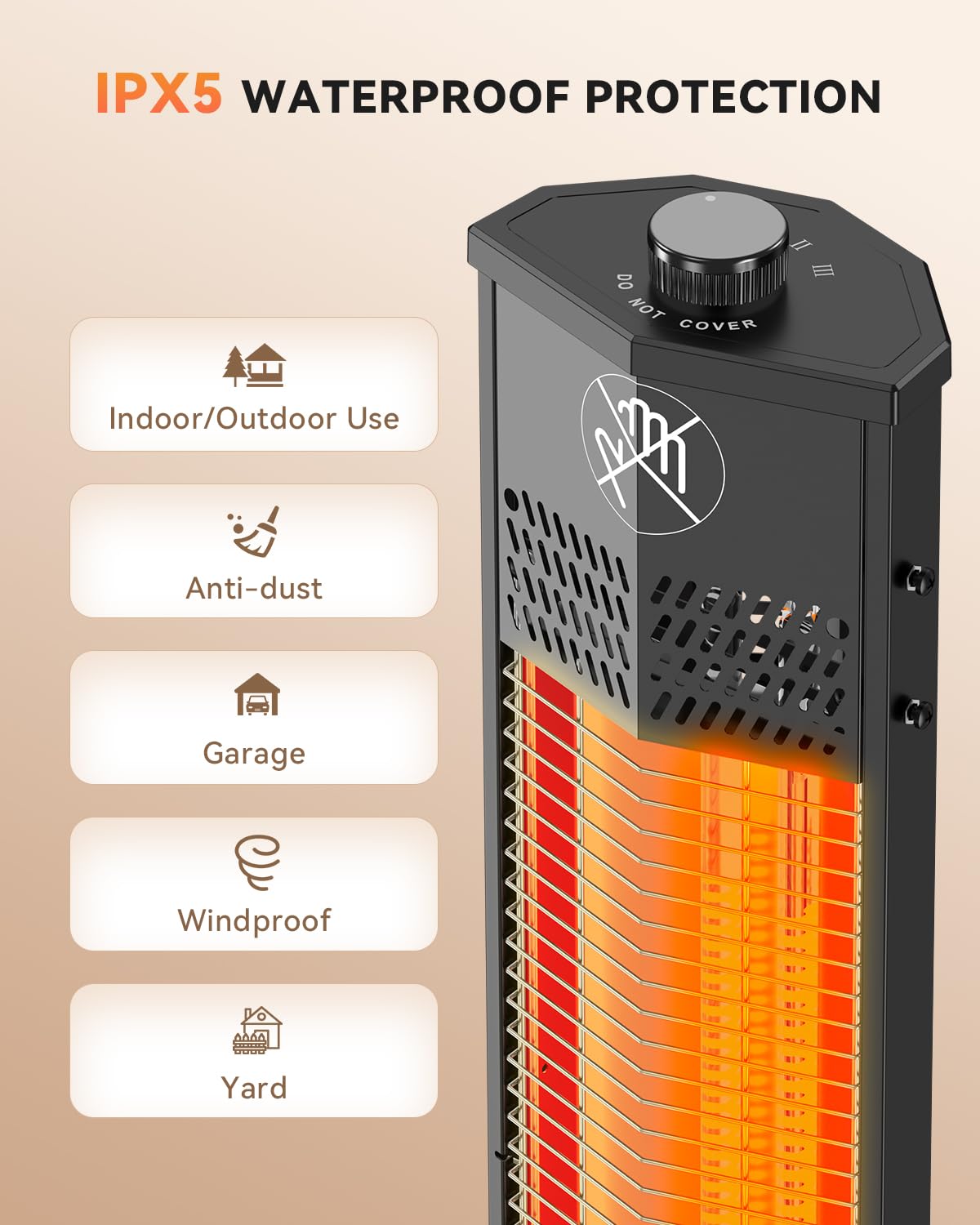 Encyclpo heater in use on patio at night providing focused comfort