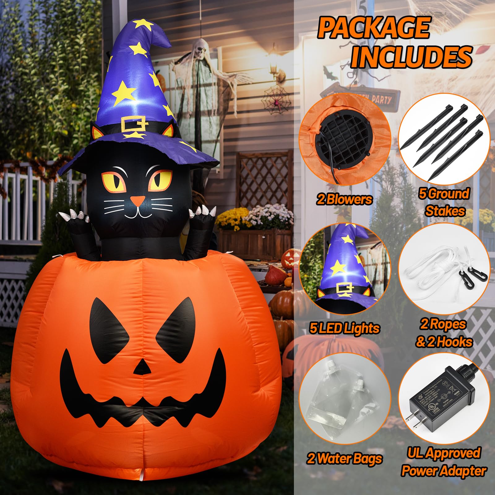 Enenani inflatable on porch at night creating lively festive atmosphere for guests