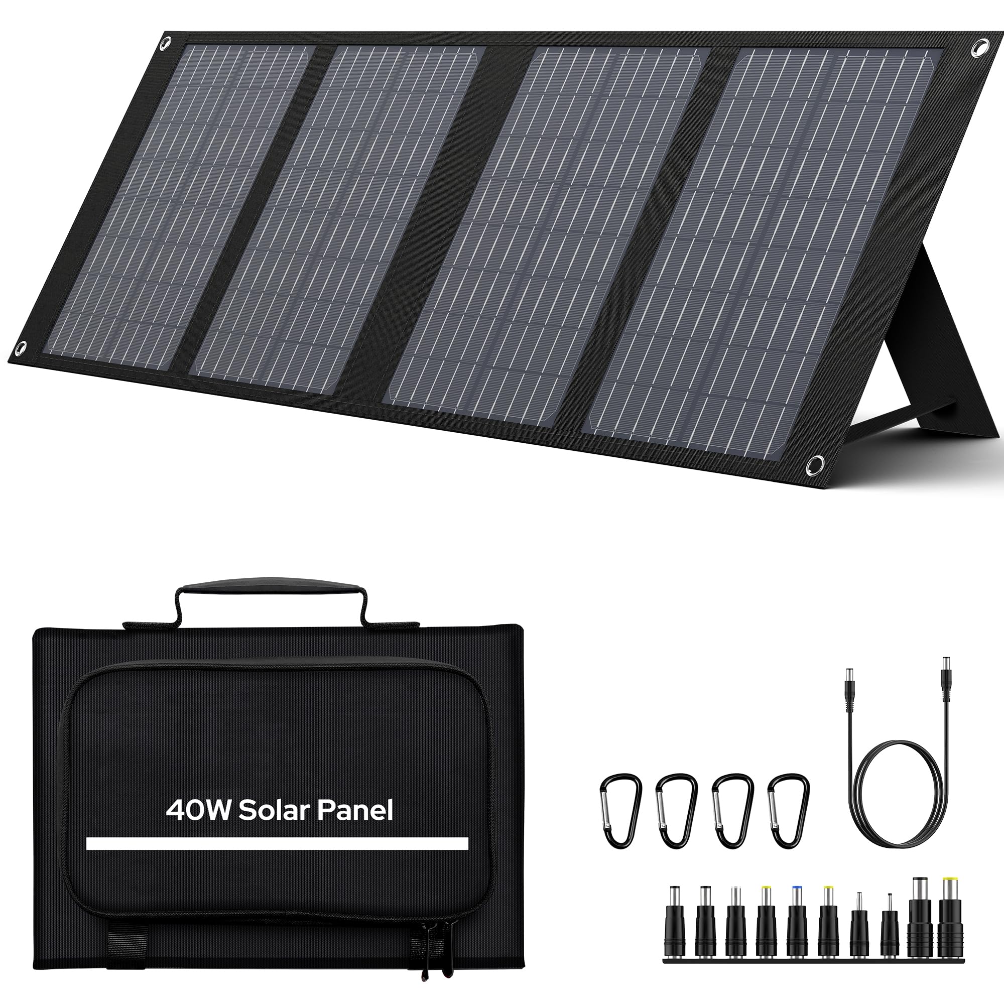 EnginStar front view of 40W foldable solar panel showing compact profile and portability