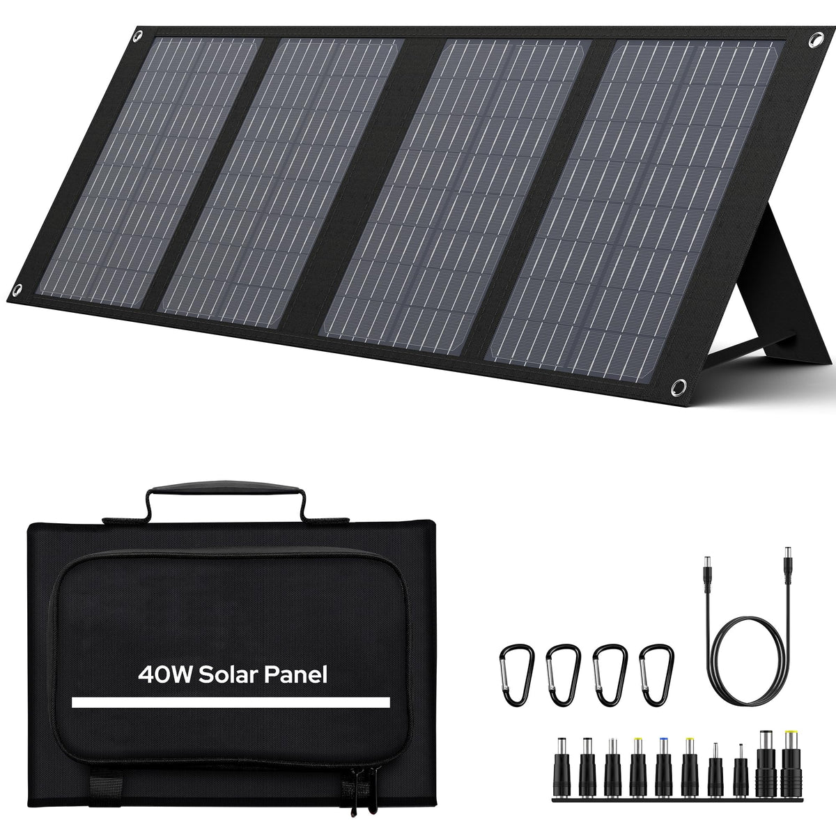 EnginStar front view of 40W foldable solar panel showing compact profile and portability