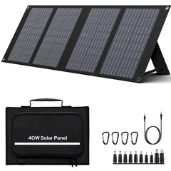 EnginStar front view of 40W foldable solar panel showing compact profile and portability