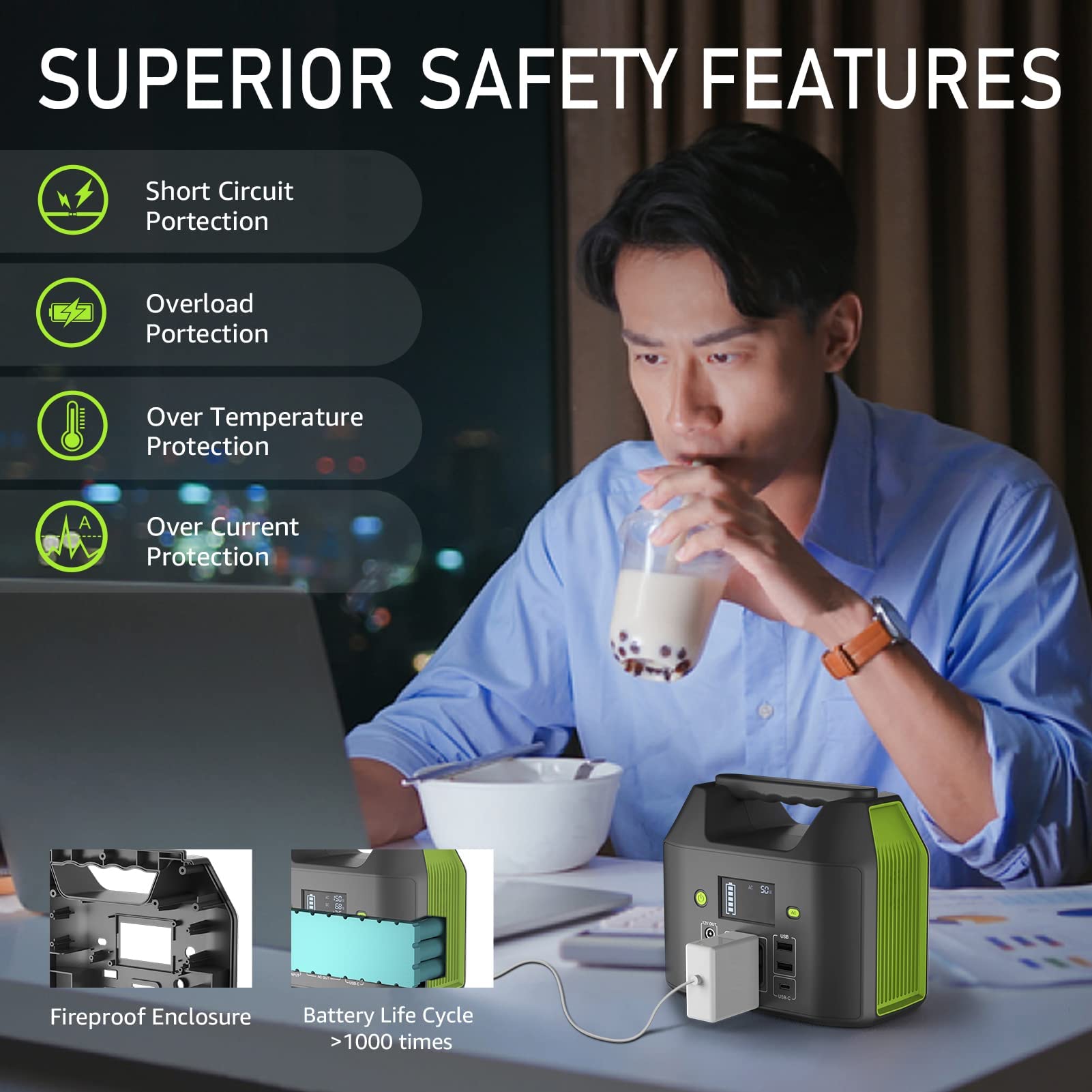 EnginStar powering a small appliance from AC outlet, reliable home backup benefit