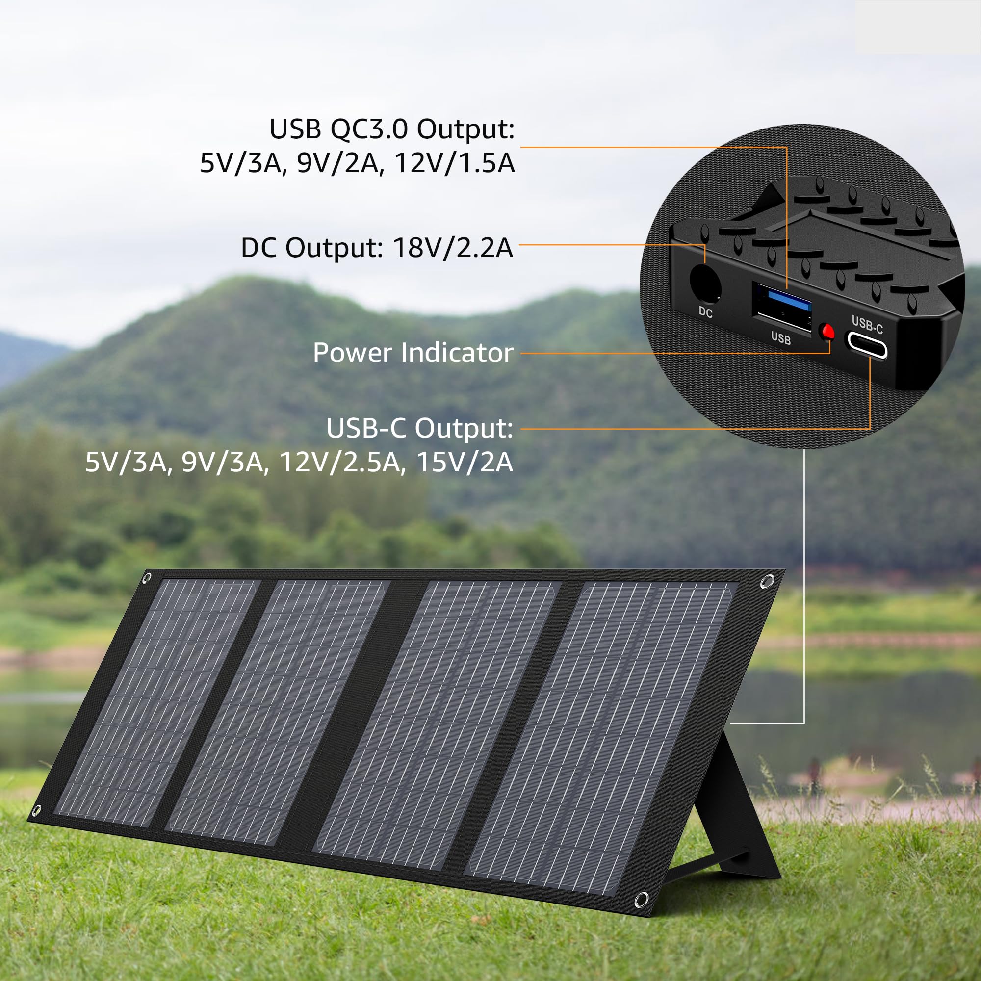 EnginStar panel propped on a camp table angled to sun for better energy capture