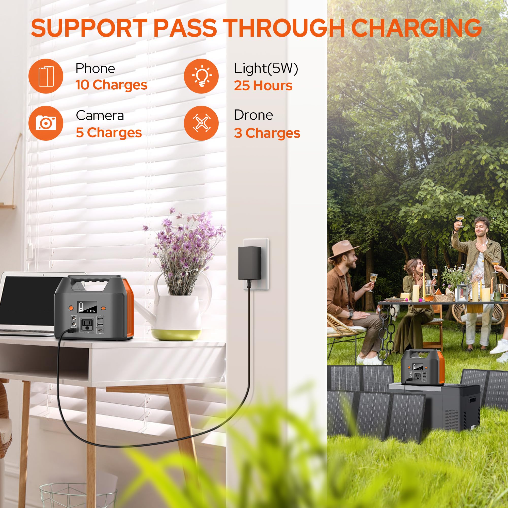 EnginStar powering devices on a camping table demonstrating outdoor readiness