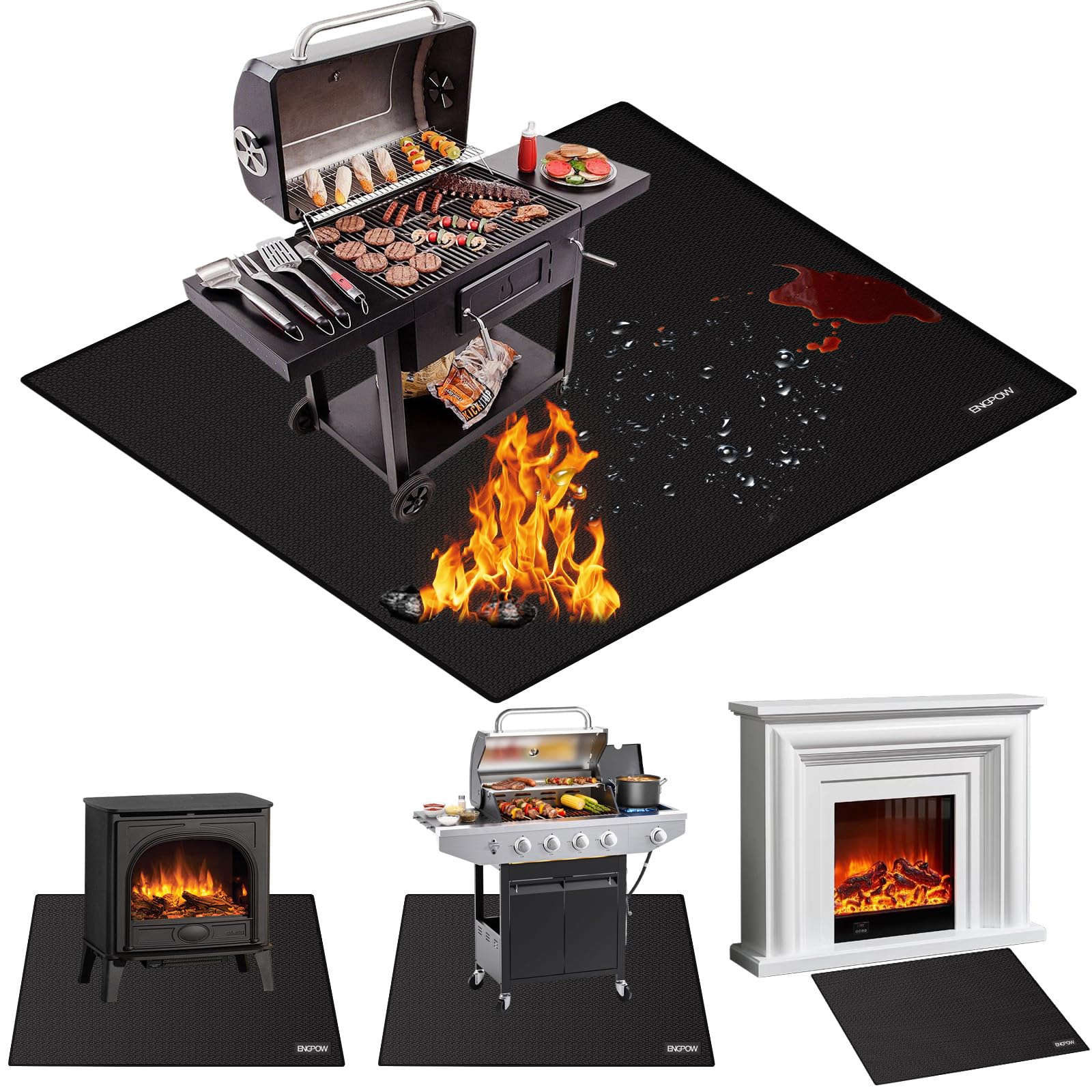 ENGPOW front view of 60x60 inch mat protecting deck, durable protection