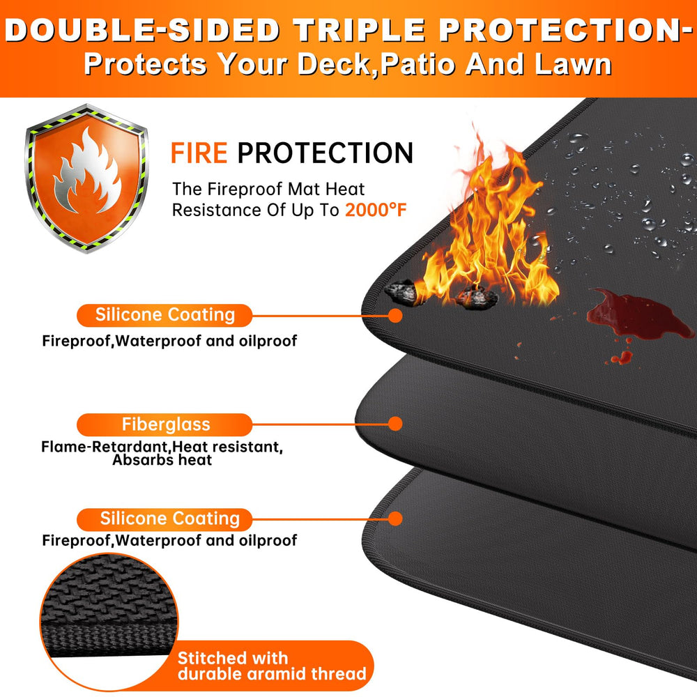 ENGPOW mat under gas grill on patio, prevents grease stains and burns