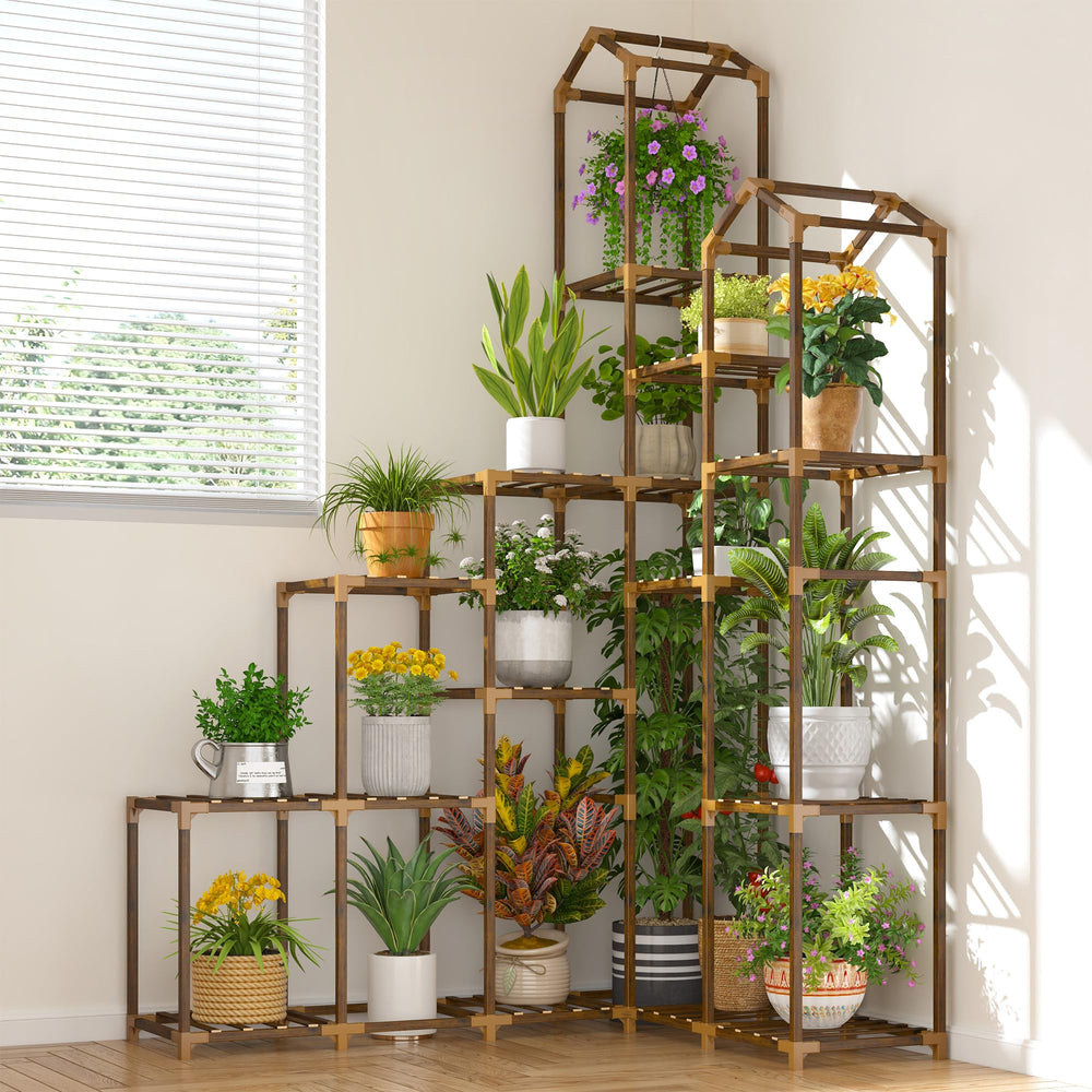 EnHomee front view full setup showing many plants and tidy vertical display benefit