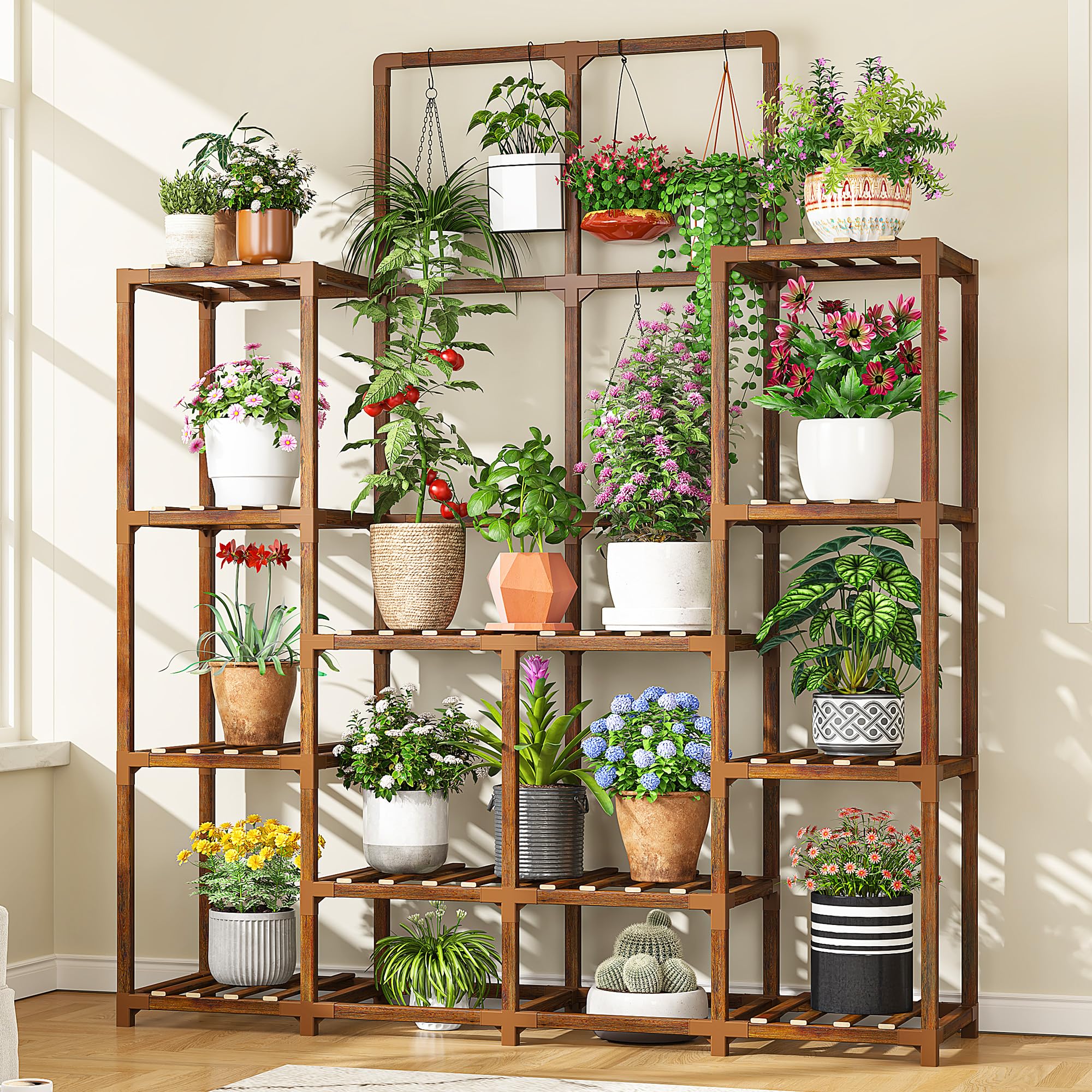 EnHomee front view showing full 10-tier display and organized plants
