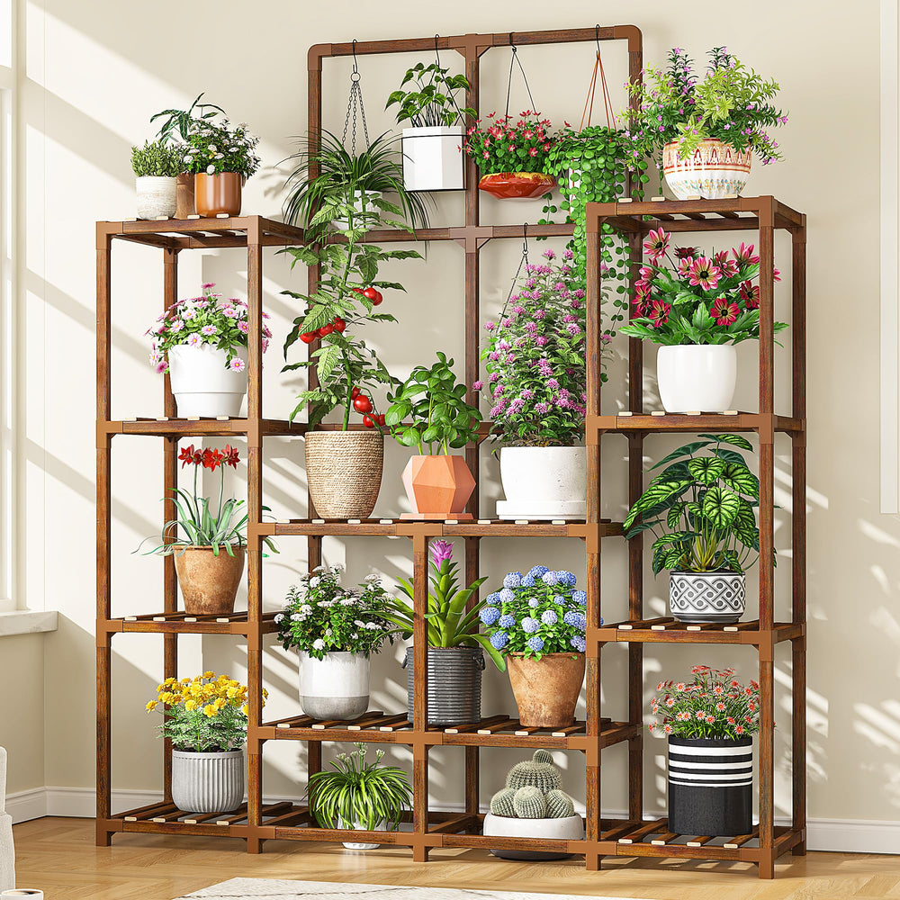 EnHomee front view showing full 10-tier display and organized plants