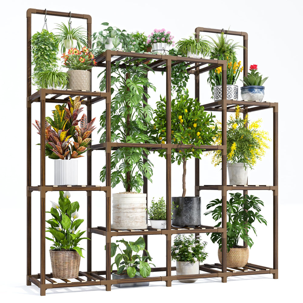 EnHomee front view plant stand showing multiple pots and balanced display