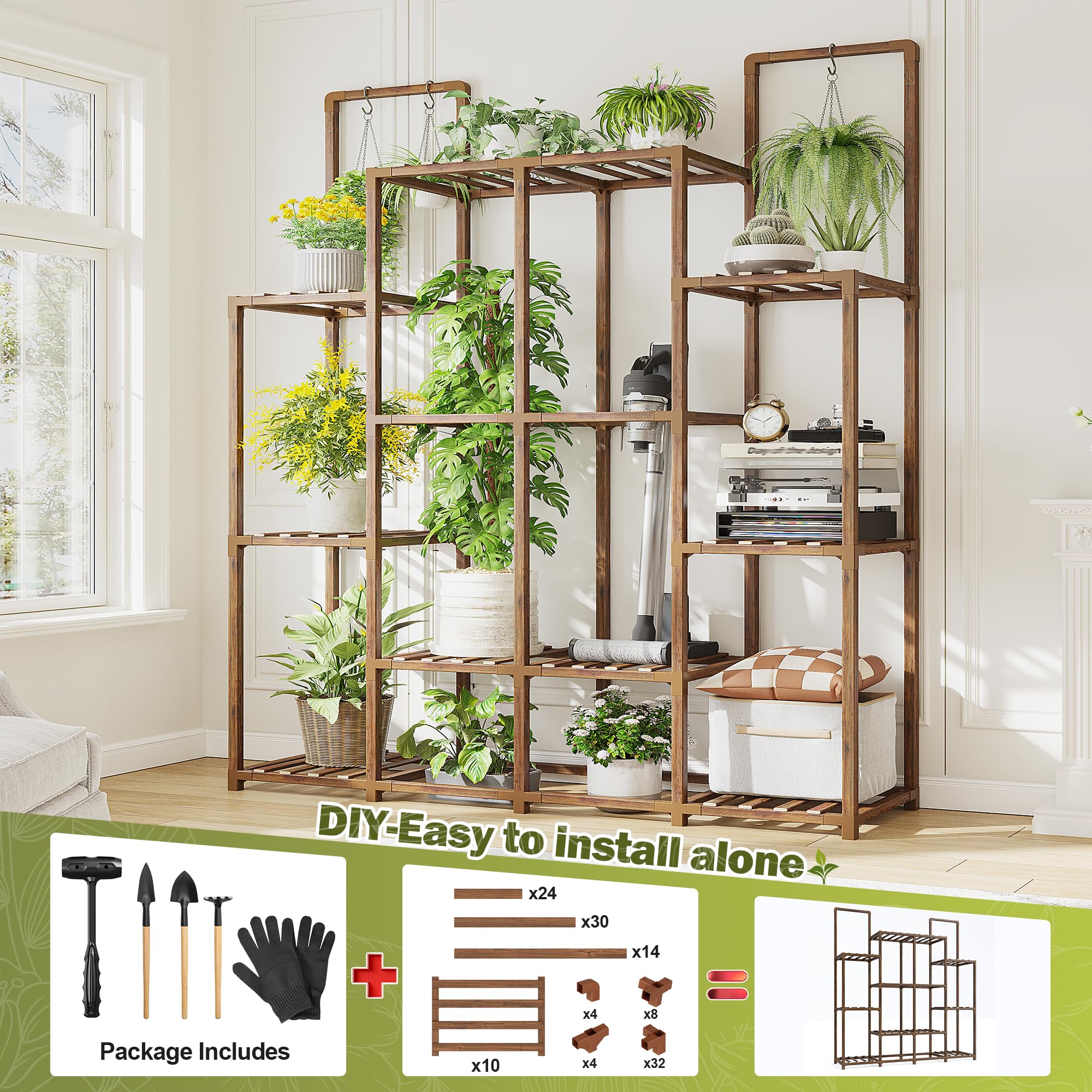 EnHomee hanging rods with trailing plants showing space-saving display
