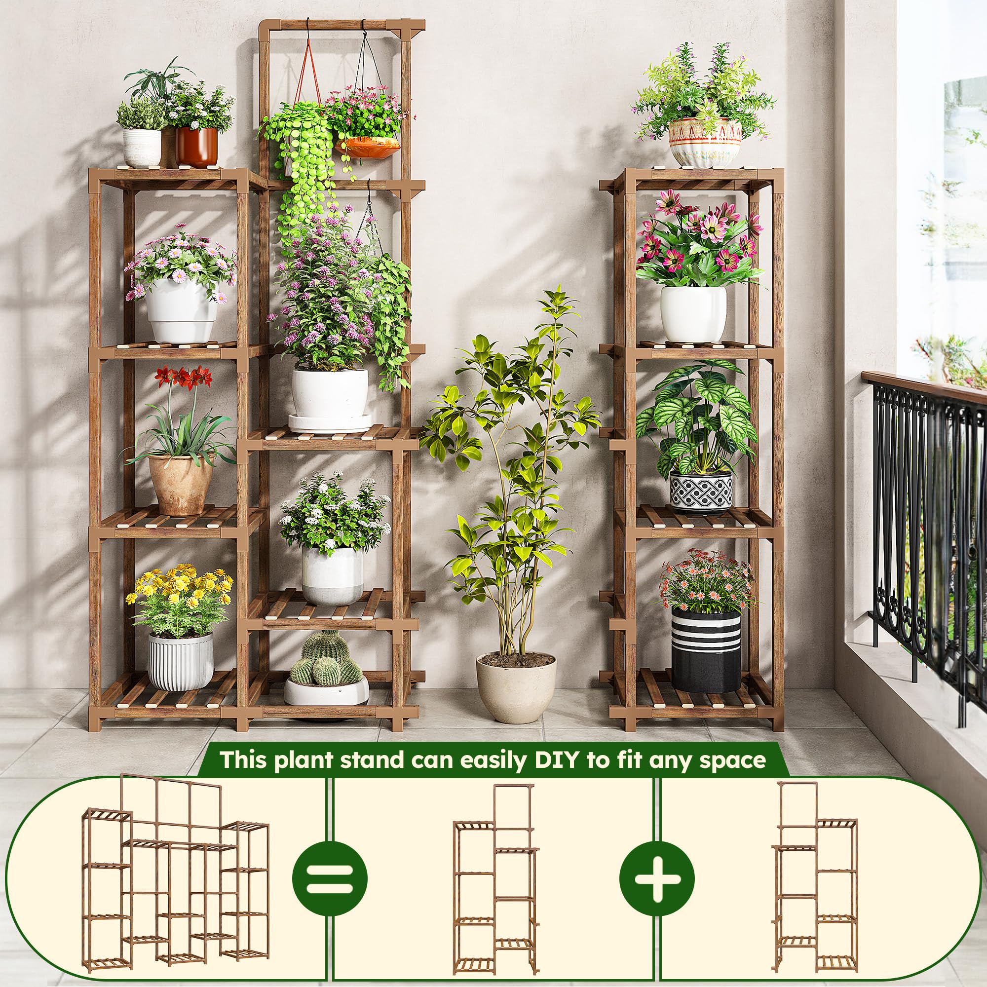 EnHomee stand in use with mixed pots to show staging versatility