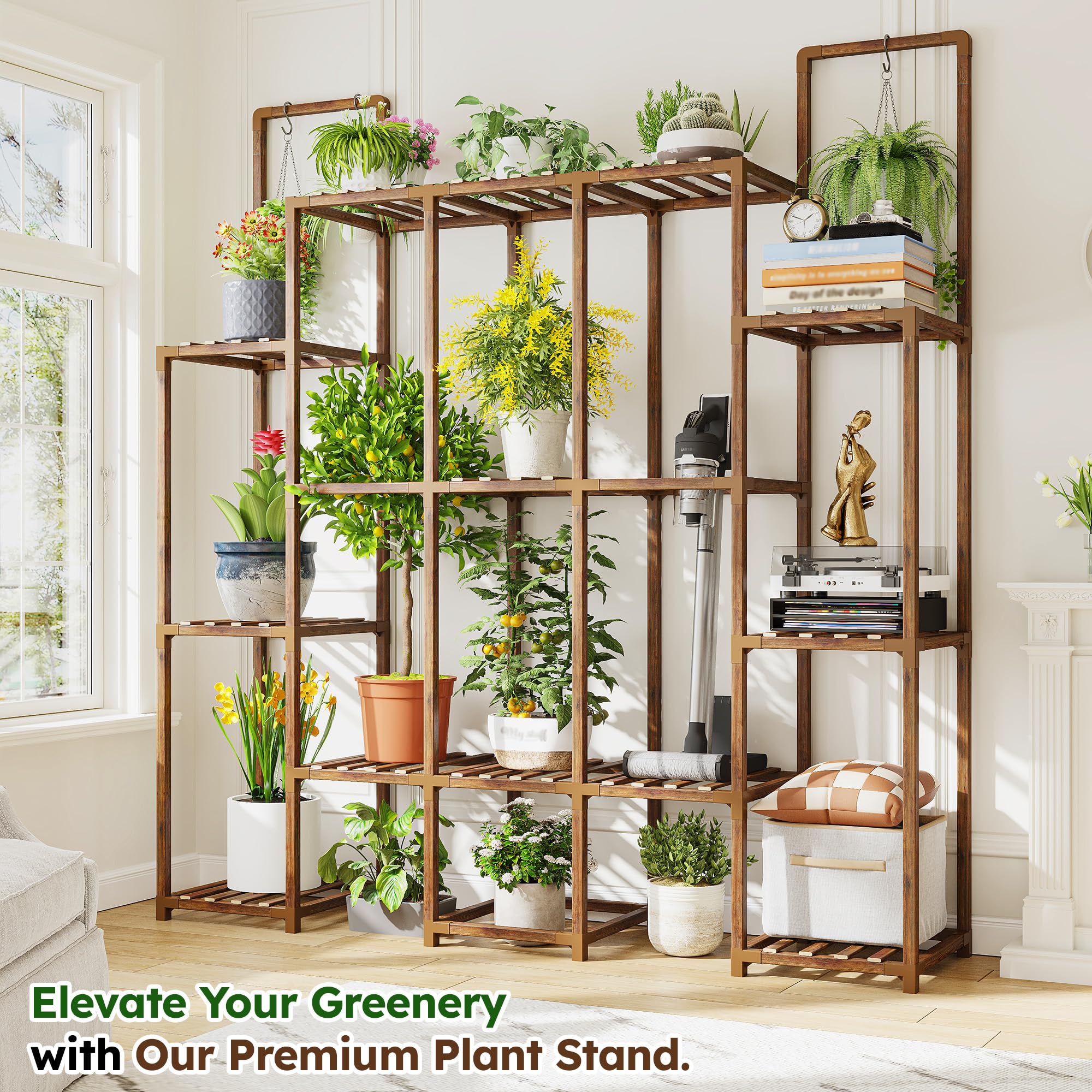 EnHomee shelves with mixed pot sizes demonstrating versatile plant spacing
