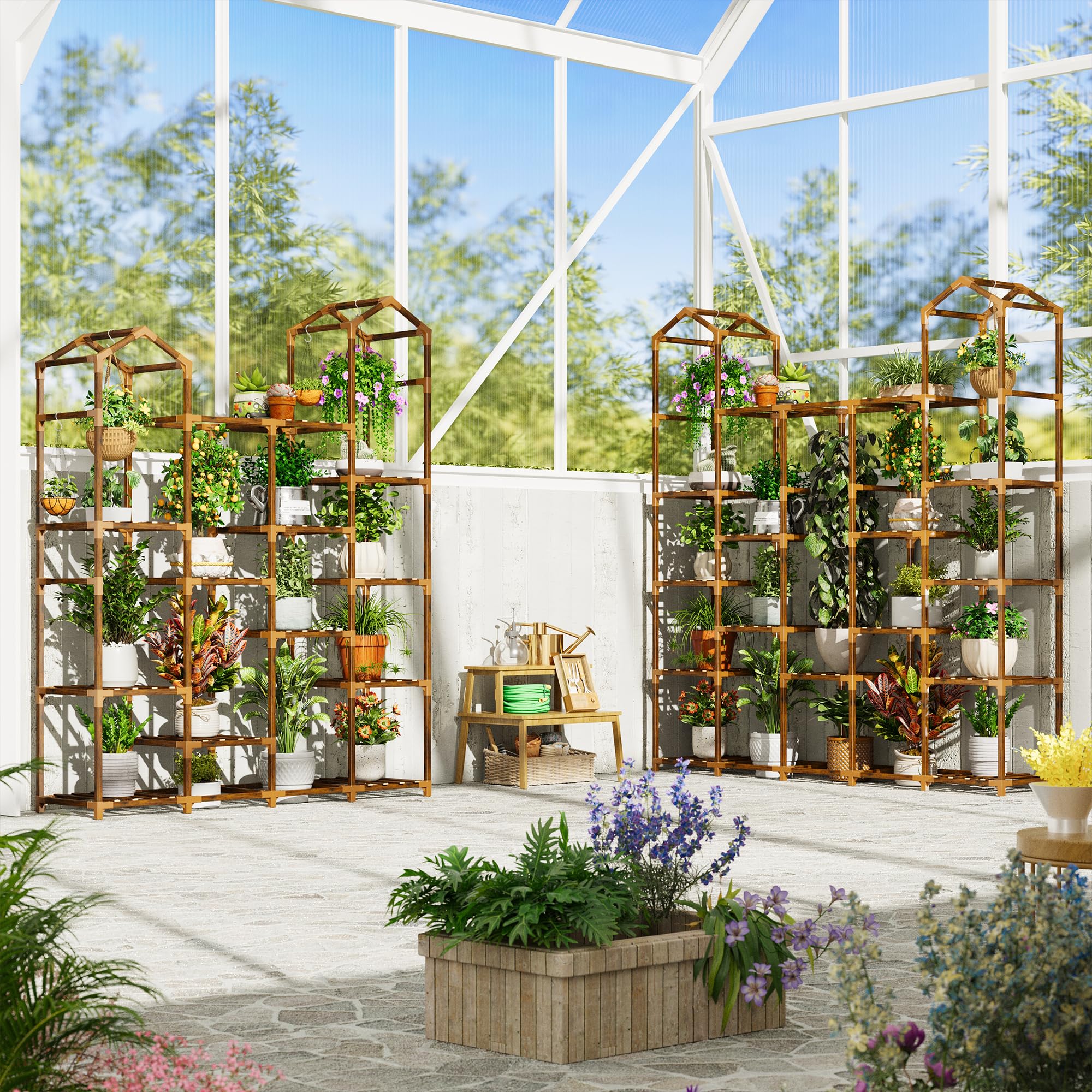EnHomee tier detail with assorted pots showing organized plant placement