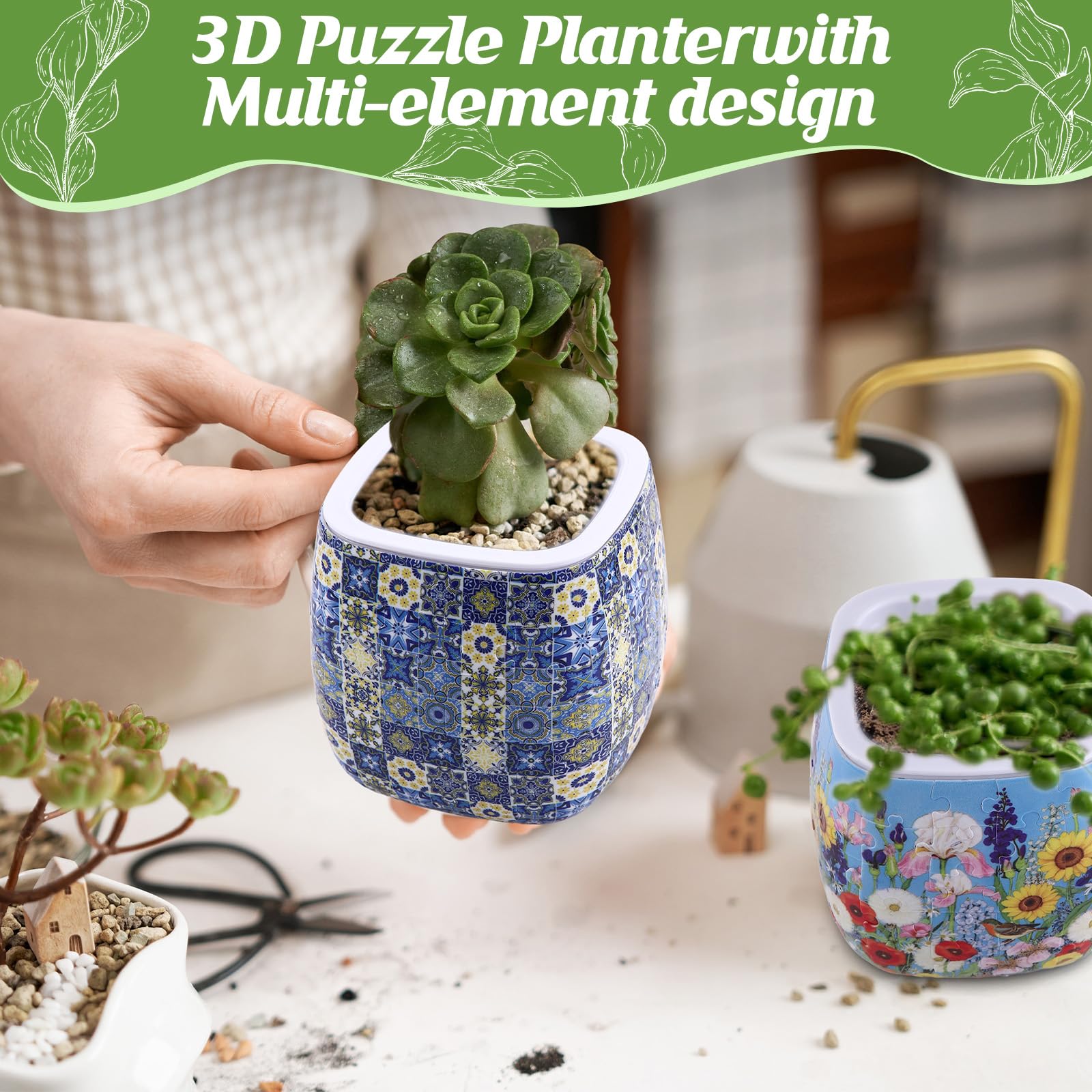 Enhon assembled pair staged in a living room adding artistic plant decor