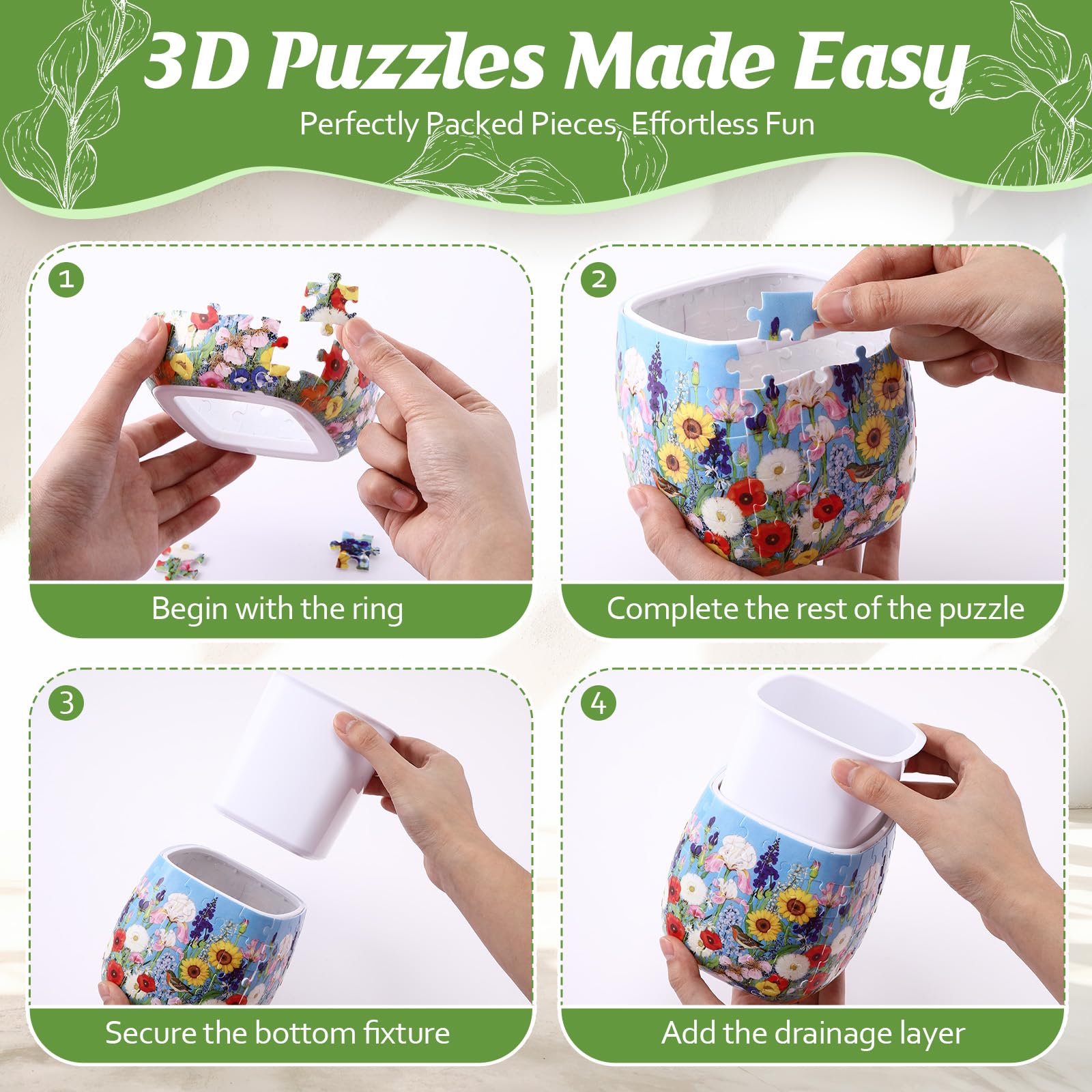 Enhon hands assembling pieces step-by-step illustrating calming DIY activity