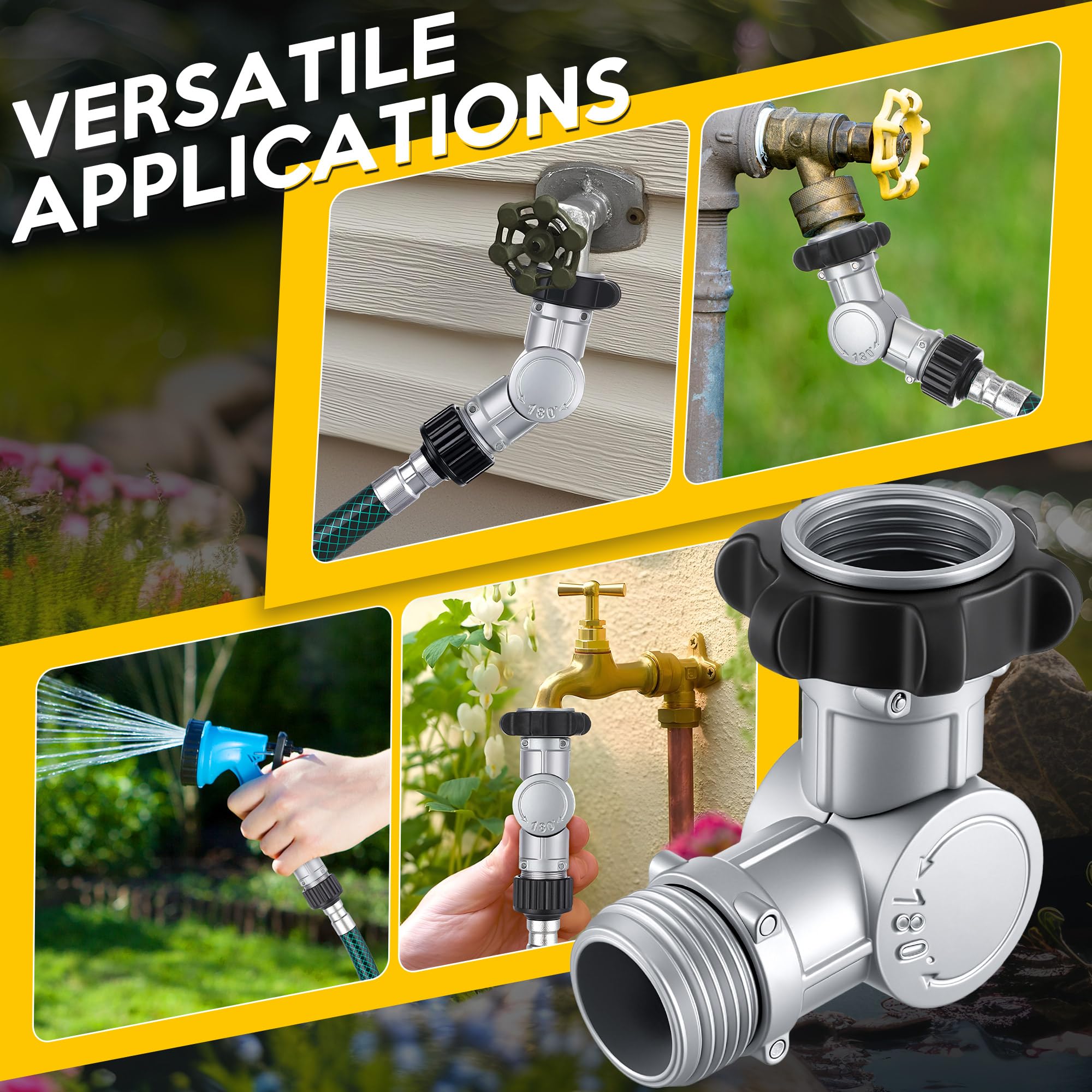 Enhon attached to garden sprinkler hose, showcasing easier routing and durability