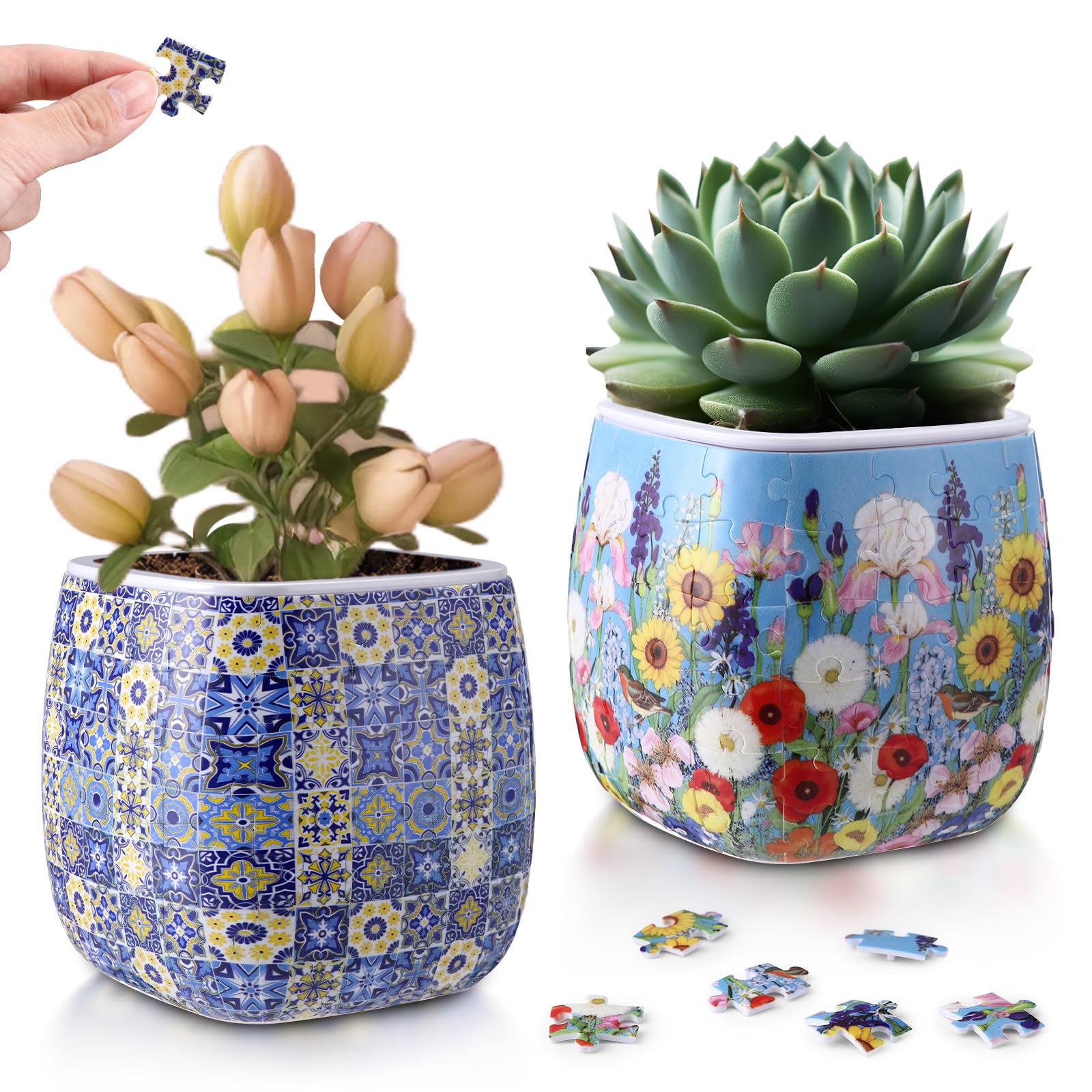 Enhon Portuguese tiles planter front view showing vibrant pattern and decorative appeal