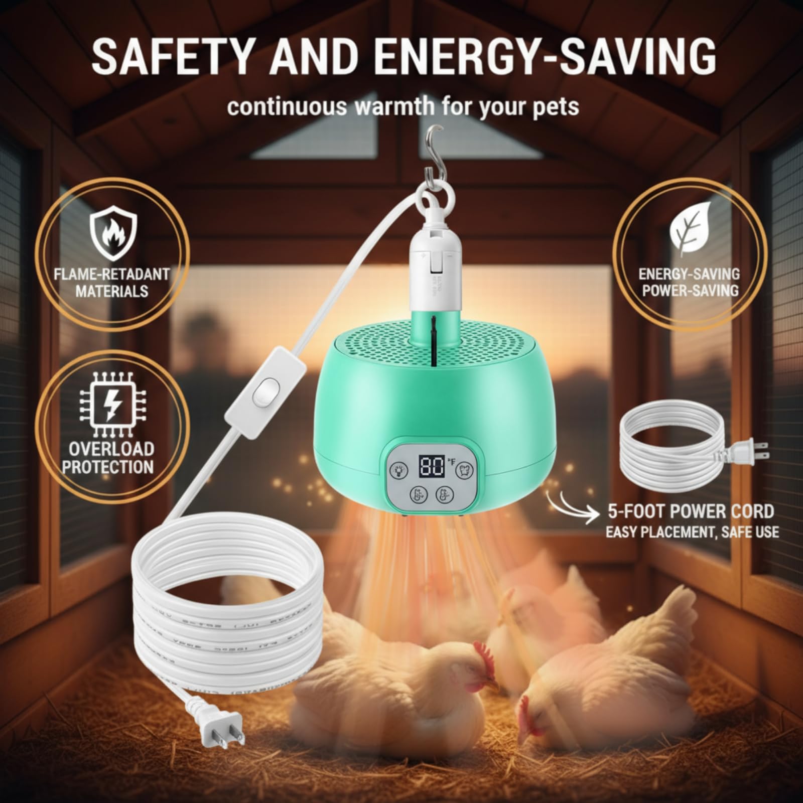 Enhon heater beside a chick showing size and appropriate heat coverage