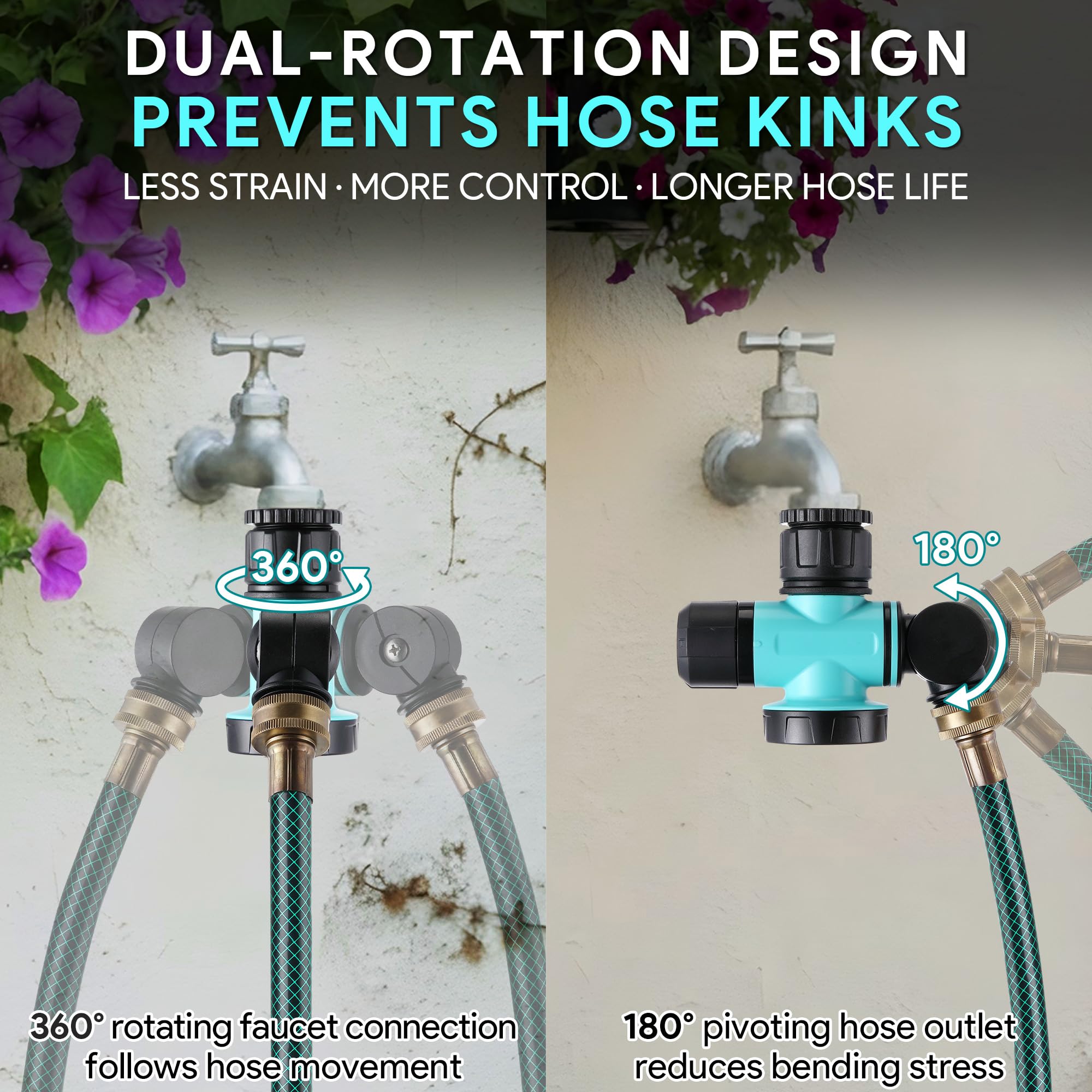 Enhon swivel joint in motion demonstrating 360-degree rotation to prevent kinks