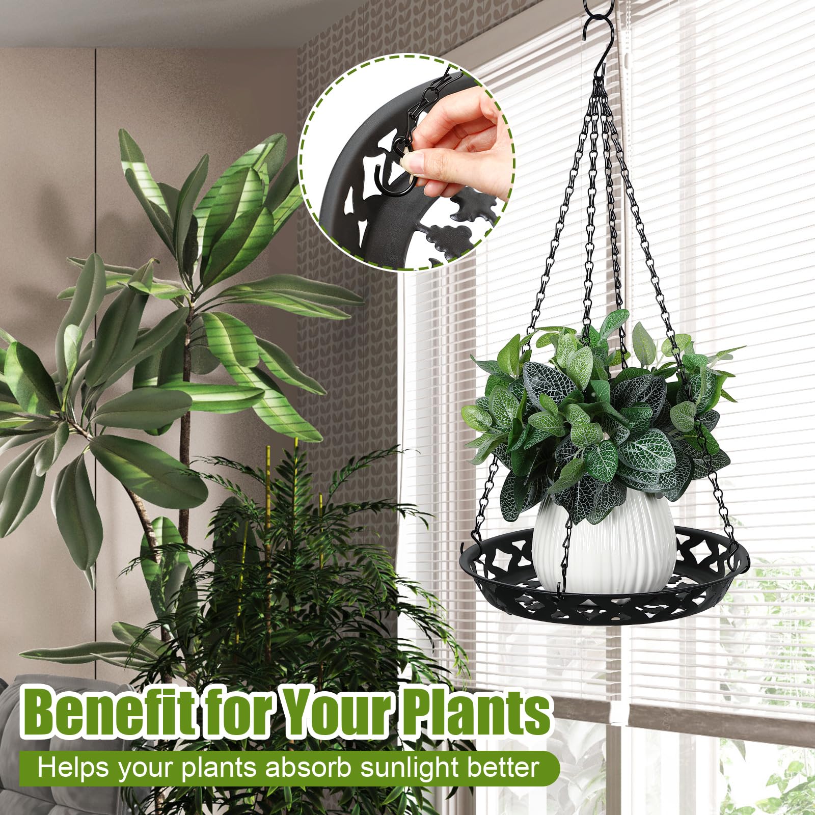 Enhon top-down view with a potted plant in the basket highlighting pot fit and drainage