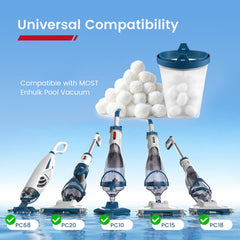 Enhulk filter balls installed in vacuum showing compatibility and simplified maintenance