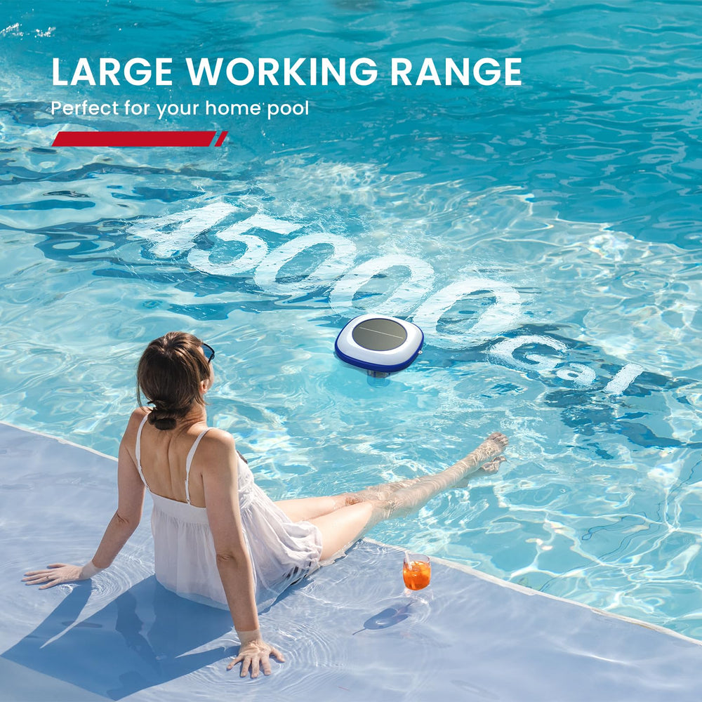 Enhulk PI25 floating in a pool demonstrating easy placement and low maintenance