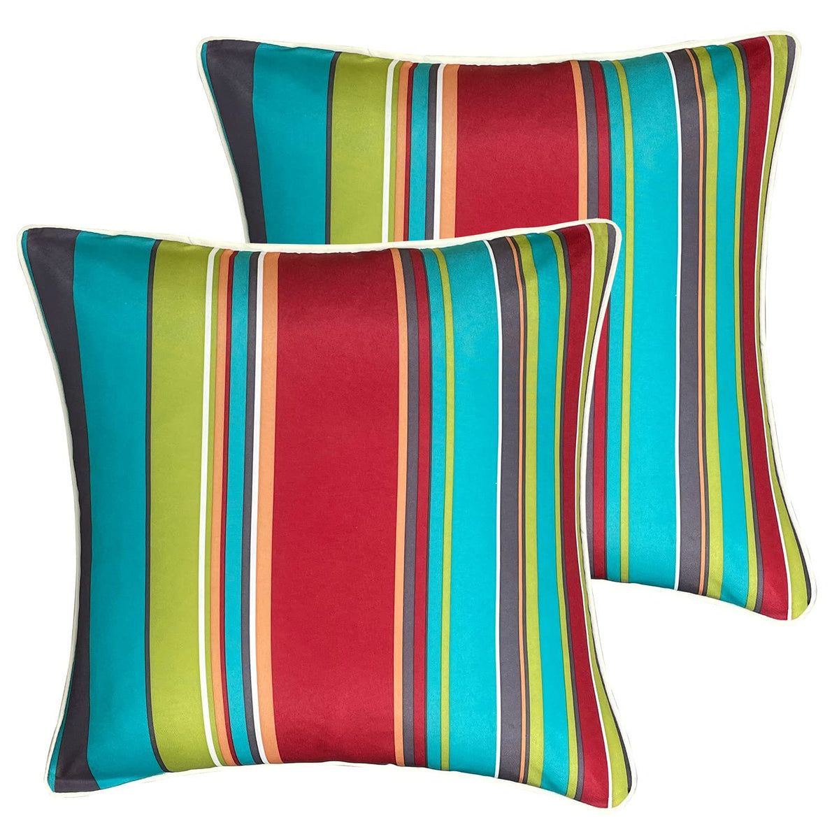 Enipate front view of two striped pillows showing pattern and ready-to-use comfort