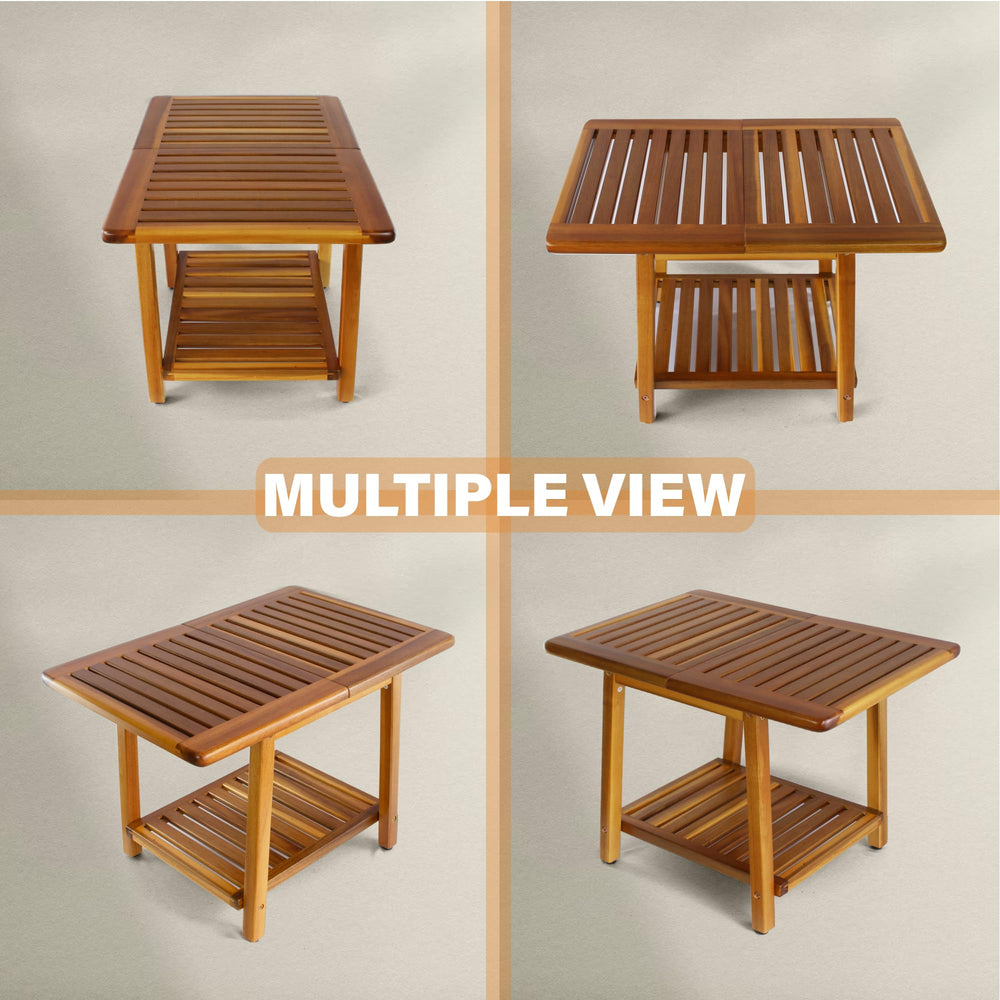ENKEZI table in use on patio holding drinks and snacks for convenience