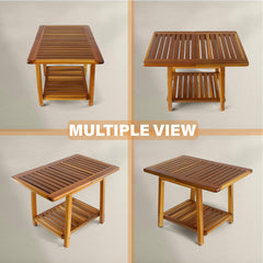 ENKEZI table in use on patio holding drinks and snacks for convenience