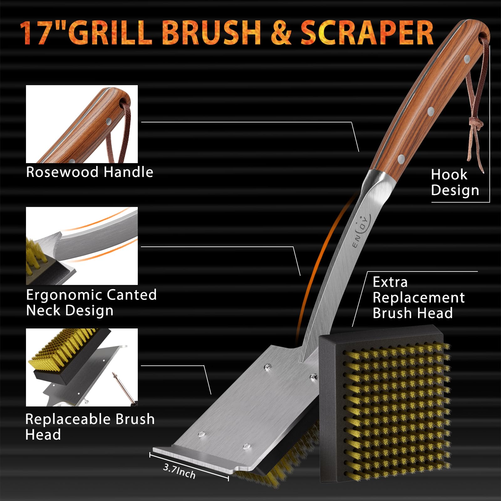 ENLOY close-up of rosewood handle highlighting heat-resistant grip
