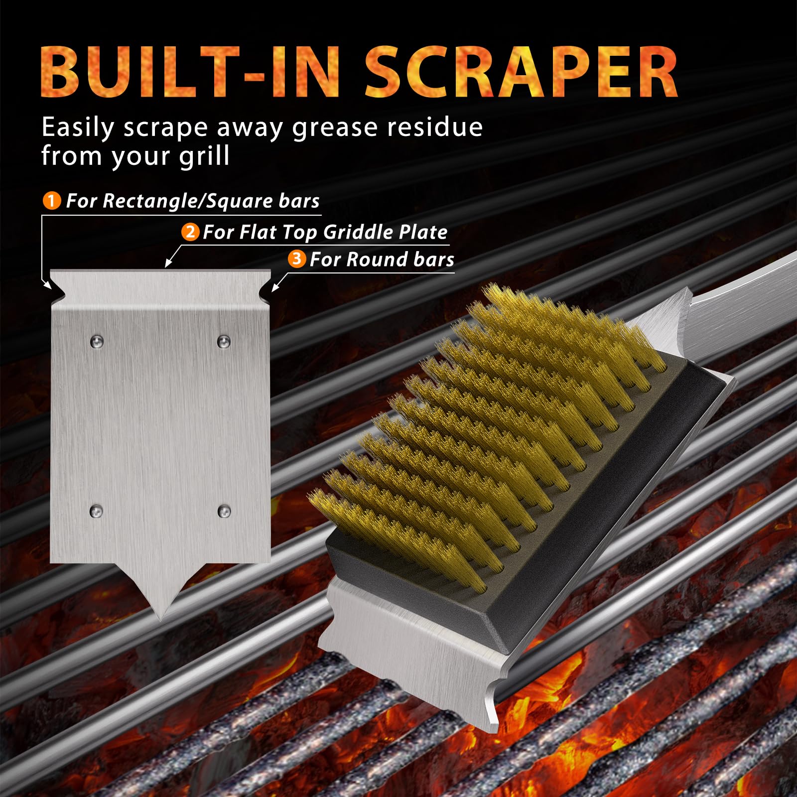 ENLOY scraper edge close-up removing stubborn grill residue