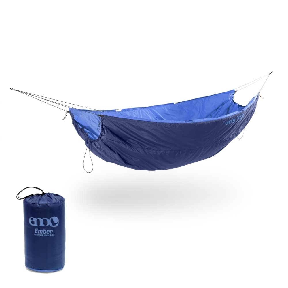 ENO Ember underquilt front view in Pacific showing streamlined protection and packability