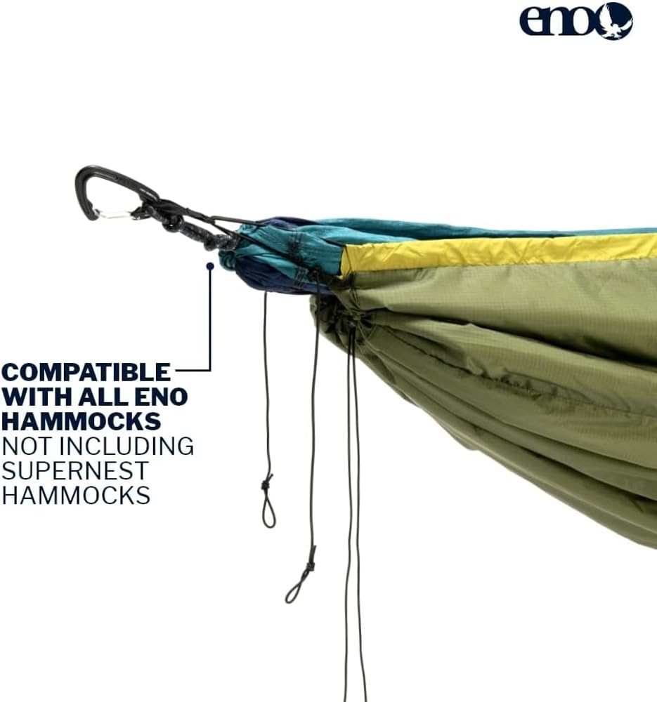 ENO underquilt suspended under a hammock illustrating wind protection benefit