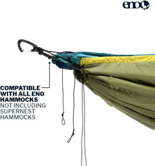 ENO underquilt suspended under a hammock illustrating wind protection benefit