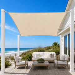 ENOCHZANG beige shade sail front view showing full coverage and style benefit