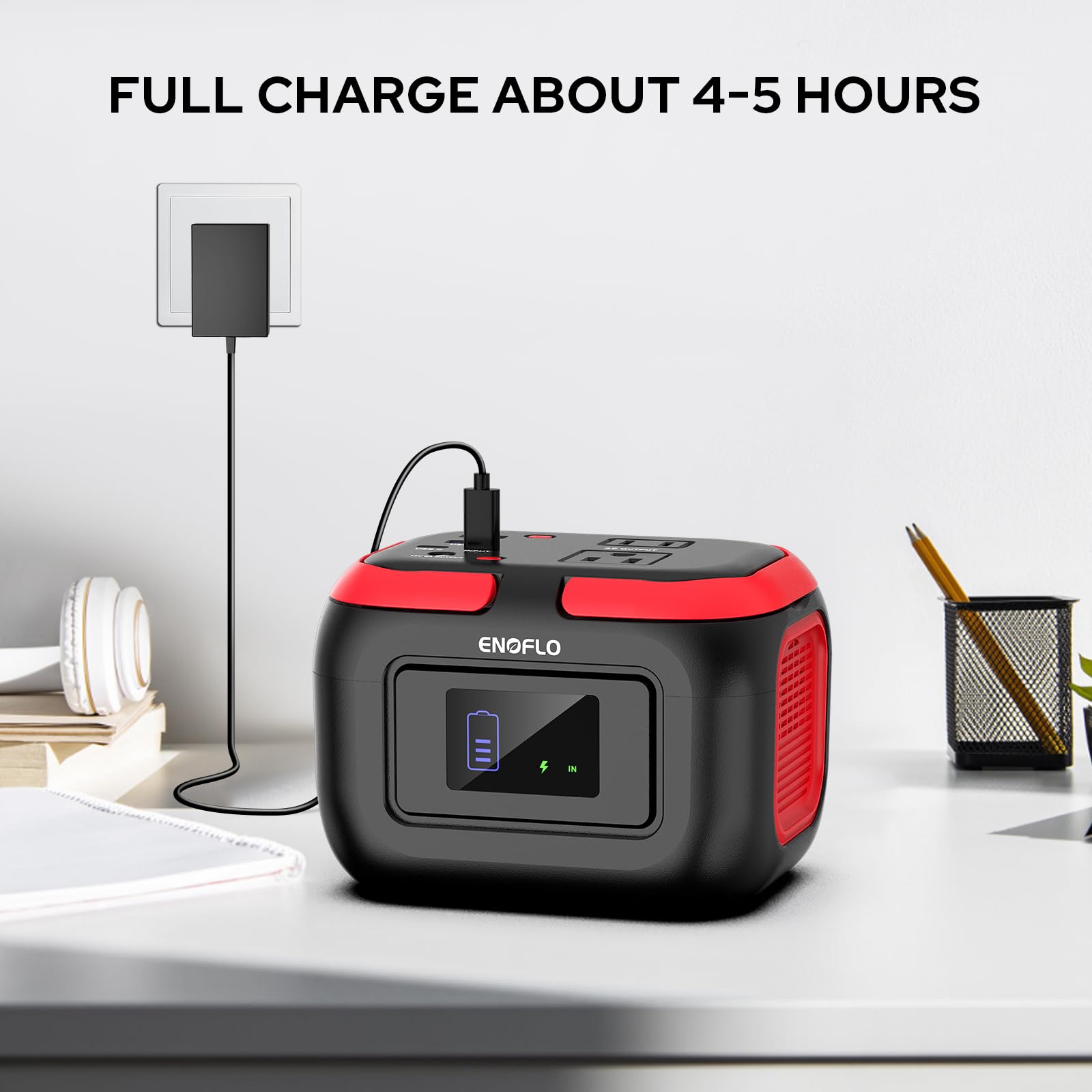 ENOFLO powering devices at a tent campsite for dependable outdoor use