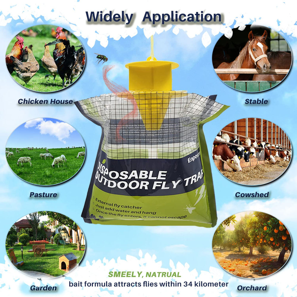 Enposmre hung near a chicken coop reducing fly activity around animals