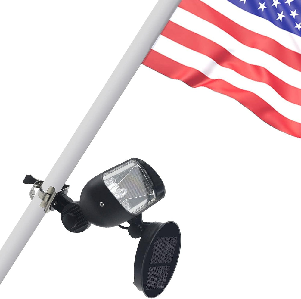 enrybia front view of solar flag pole light showing design and bright output