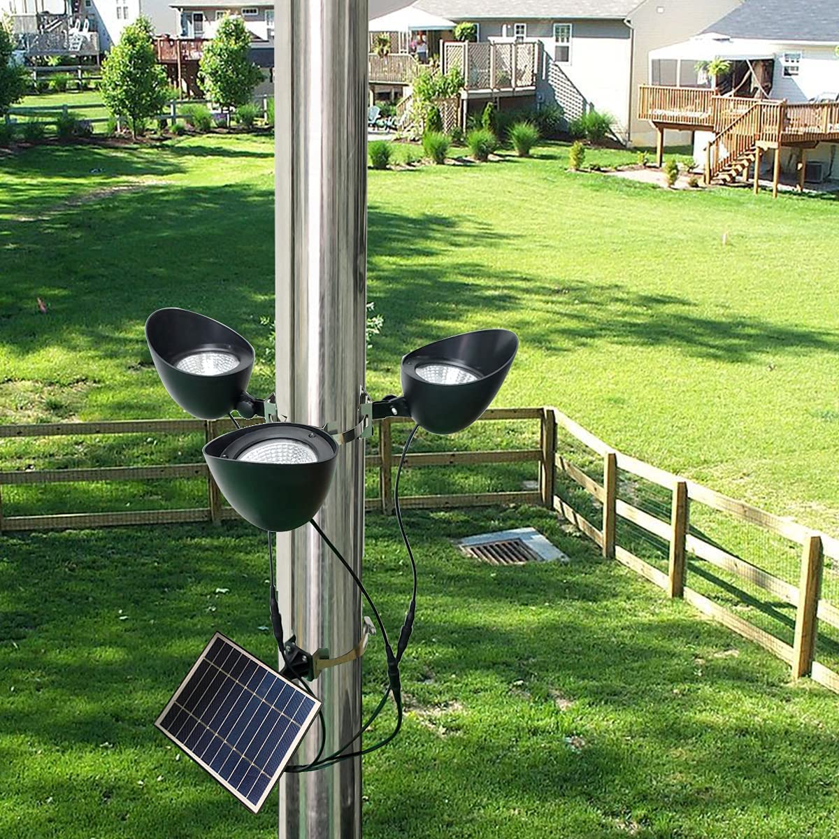 enrybia front view of flag pole light showing compact durable housing and easy mount benefit