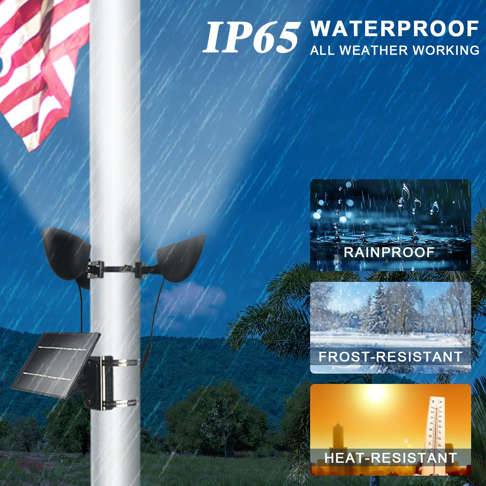 enrybia installed on flagpole at night illuminating flag clearly for visibility benefit