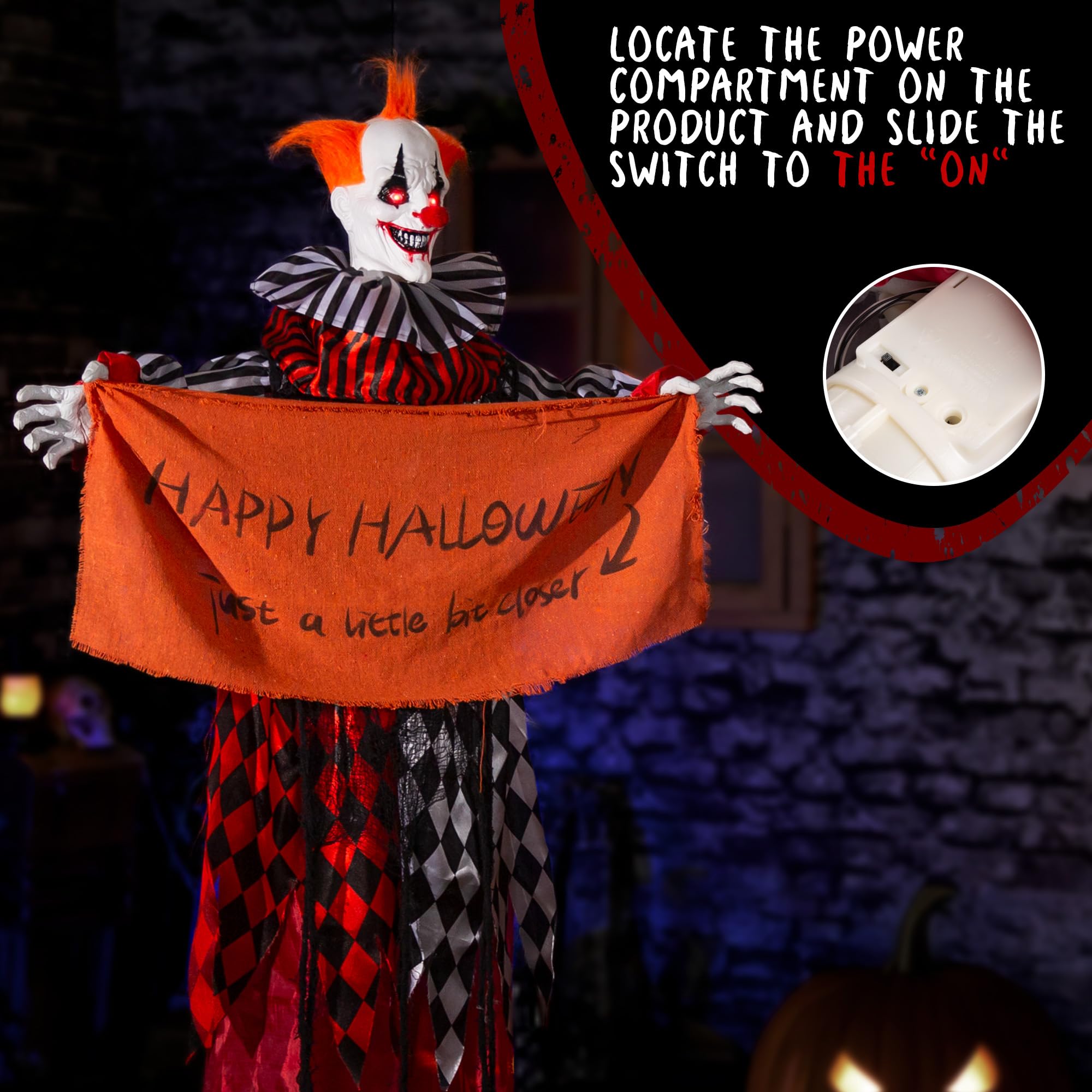 Entehaus banner and costume detail showing tattered fabric for authentic haunted look