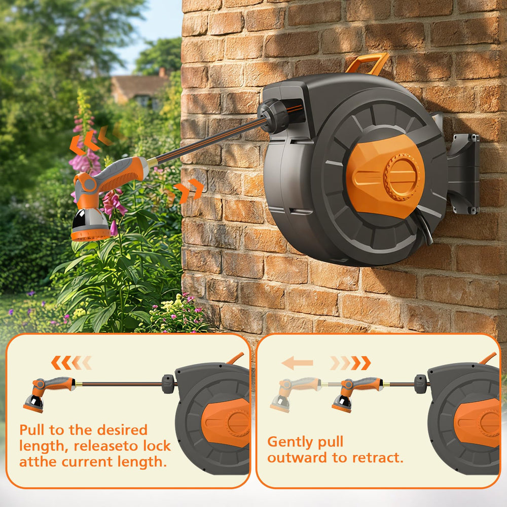 Entgard hose reel retracting action demonstrating smooth, tangle-free rewind