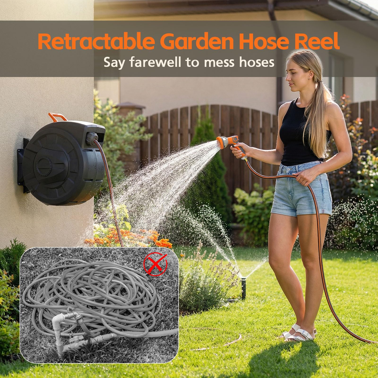 Entgard hose fully extended for scale showing full 100 ft reach advantage