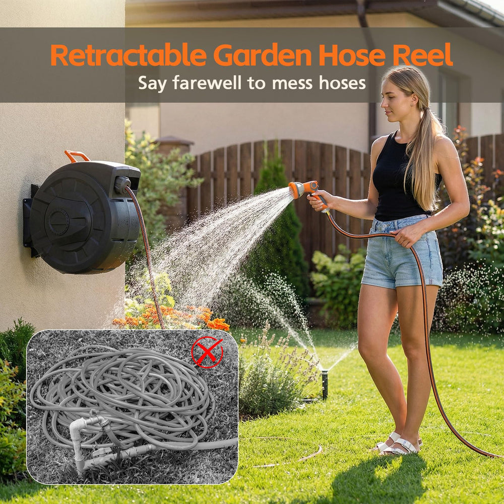 Entgard hose fully extended for scale showing full 100 ft reach advantage