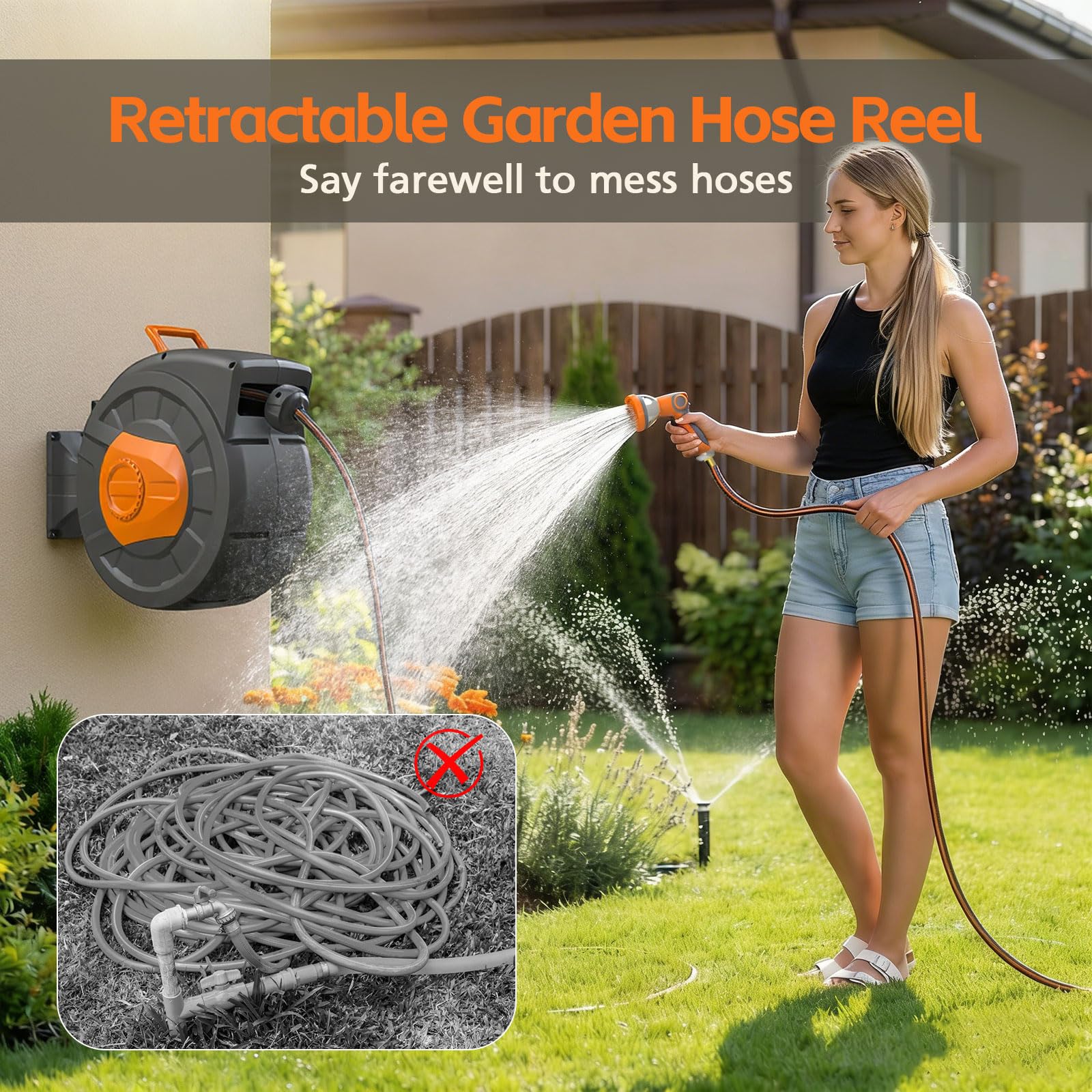 Entgard lifestyle patio watering scene showing easy maneuvering and tidy storage