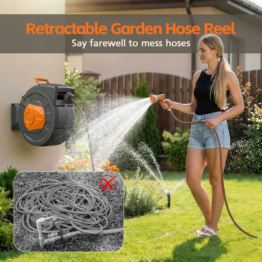 Entgard lifestyle patio watering scene showing easy maneuvering and tidy storage