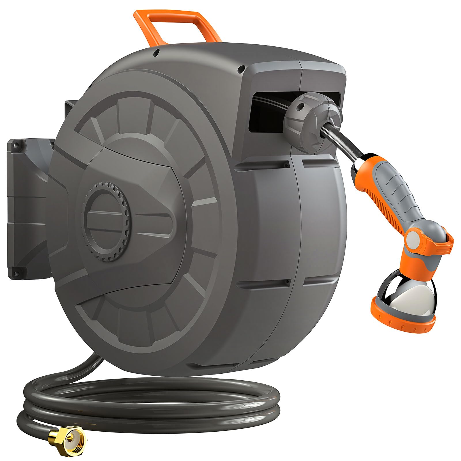 Entgard retractable hose reel front view showing compact wall-mounted benefit