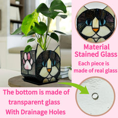 Entlityful black cat planter close-up of stained glass texture highlighting handcrafted finish and color depth